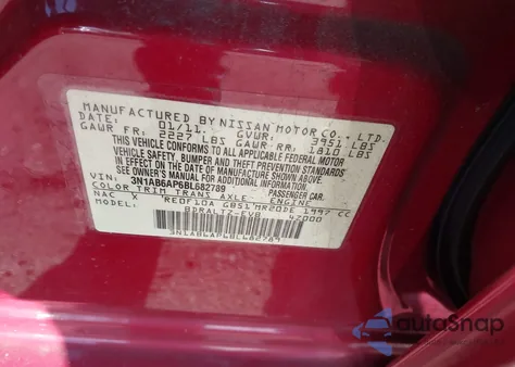 2011 Nissan Sentra 2.0S из США, поврежденный, VIN 3N1AB6AP6BL682789